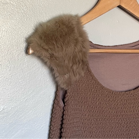 Authentic Rabbit Fur A-Line Mini Scoop Neckline Stretch Dress Brown Small - Picture 6 of 13